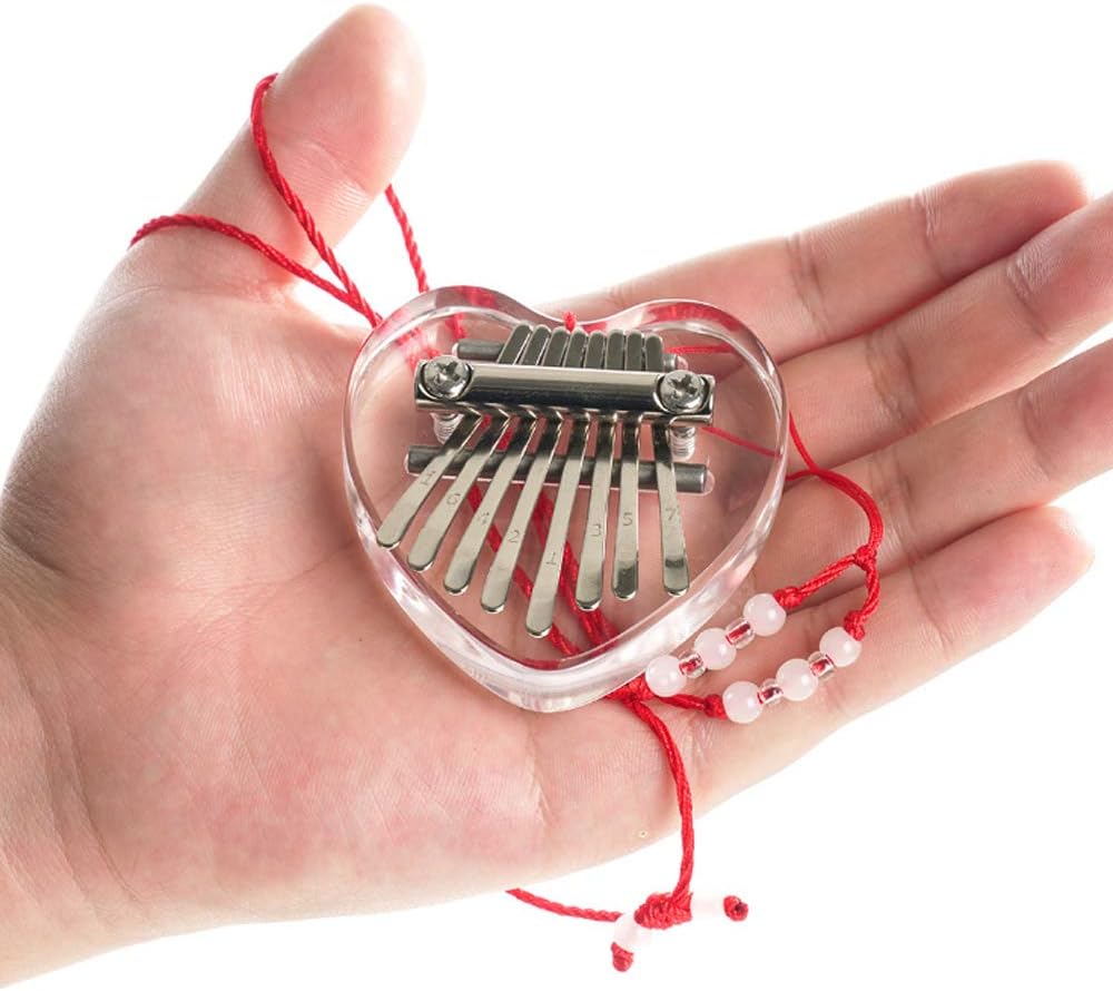 Yahpetes Thumb Piano Mini Kalimba 8 key Crystal Thumb Piano Heart Shape
