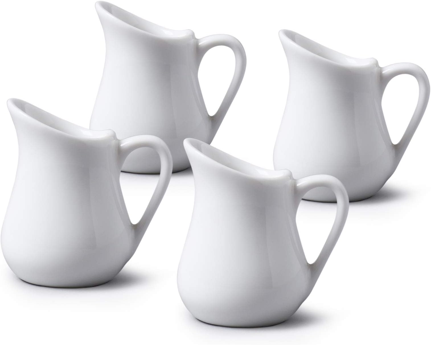 WM Bartleet & Sons 1750 TSET21 Set of 4 Mini Porcelain Traditional Bellied Small Individual Creamer Jug White, 20 milliliters