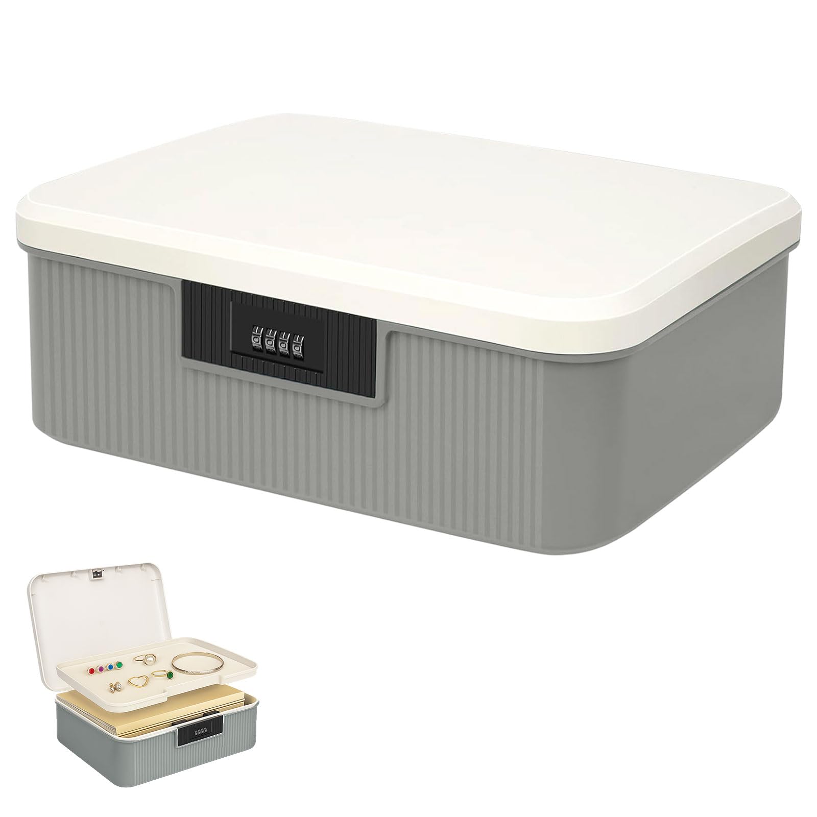 Hengrongshen 2 Schicht Abschließbare Box 16L Medizinbox Medikamenten Aufbewahrung Aufbewahrungsbox mit Zahlenschloss Geldkassette Klein Abschließbar für Medikamente, Süßigkeiten, Wertsachen Küche, Haushalt & Wohnen