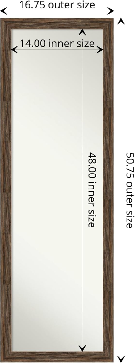 Amanti Art Brown Full Length Mirror for Door, 51x17 Regis Barnwood Mocha Narrow Tall Wall Mirror Full Length, Mounted to Door or Closet Wall with no Visible Brackets, Country Rustic Wood Frame,