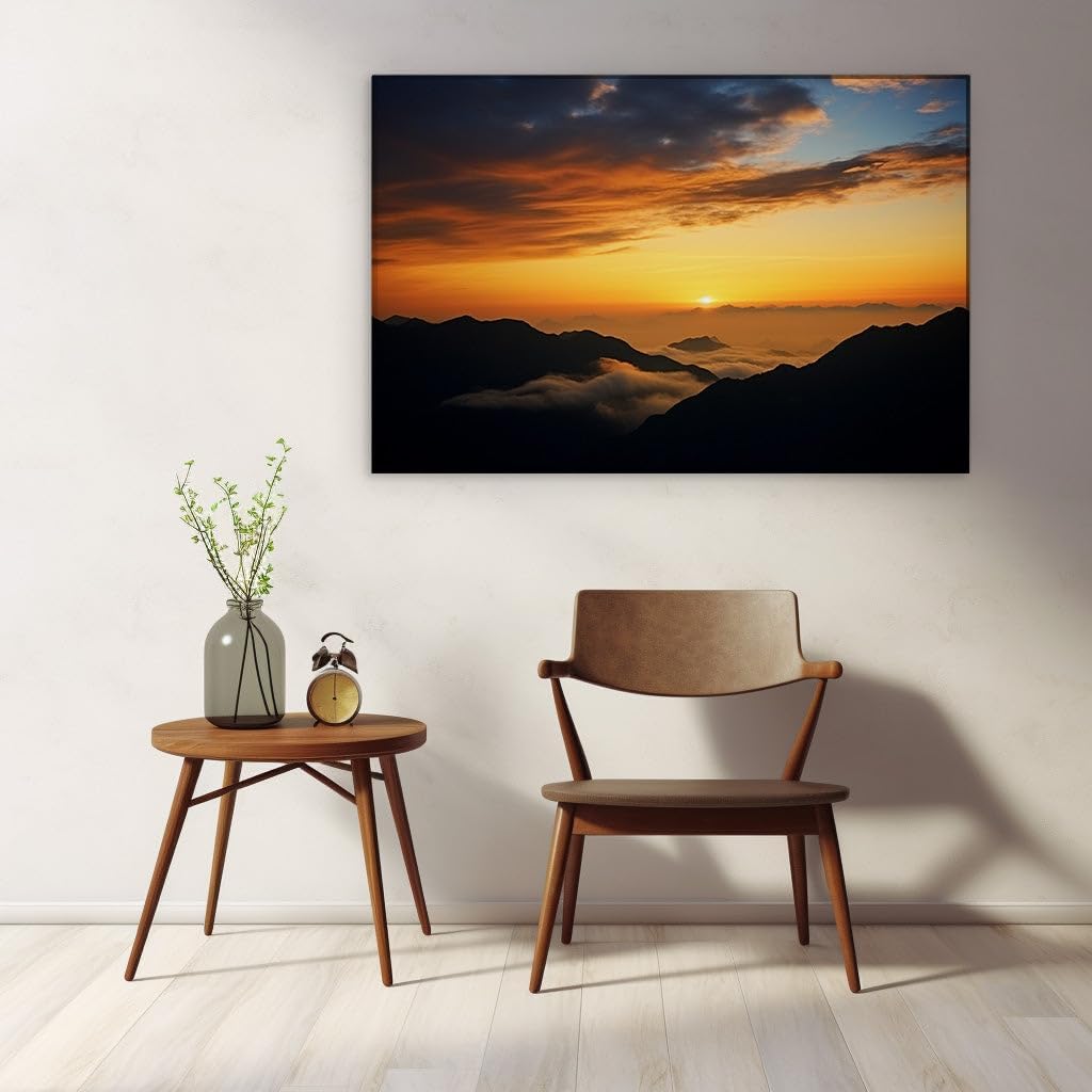 Canvas for Living room. Awakening Splendor: Sunrise Majesty Over the Mountain Range, 27 x 18 inch Canvas Wall Art - Contemporary Masterpieces - Modern Home Decor