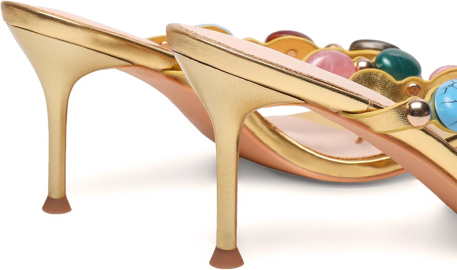 Jewelled Thong Heeled Sandals for Women Slip On Round Open Toe Flip Flop Pumps Mules Summer Strappy High Heels Dress Wedding Shoes - Image 7