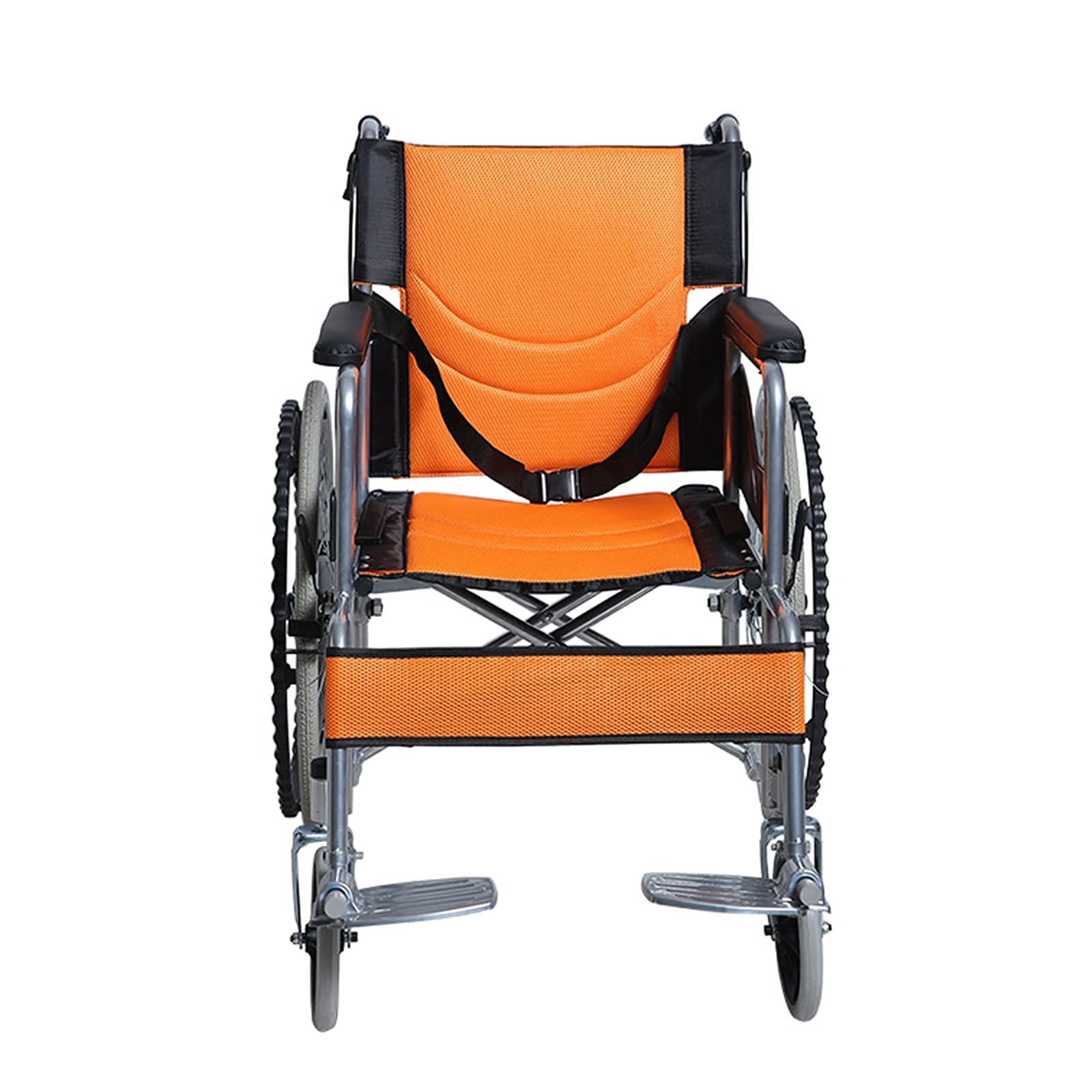 Sillas de Ruedas Silla de Ruedas Plegable, Sistema de Doble Freno Silla de Ruedas Manual de Viaje Ultraligera Plegable Portátil Seguro y Confort para Ancianos, Discapacitados,Orange