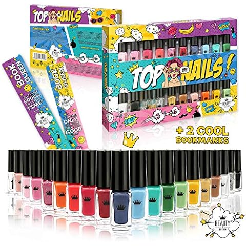 Beauty4Britain Set Of 20 Nail Polish Varnish Bottles 20 Different Rich Colours Deluxe Gift Box 2 Bookmarks Included Cover