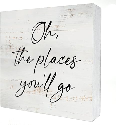 Oh the Places You'll Go - Cartel de madera para decoración del hogar, decoración rústica para guardería, caja de madera, placa de bloque para pared,