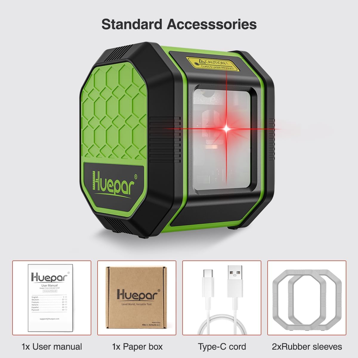 Huepar FC011CR Red Cross Line Laser Level standard accessories