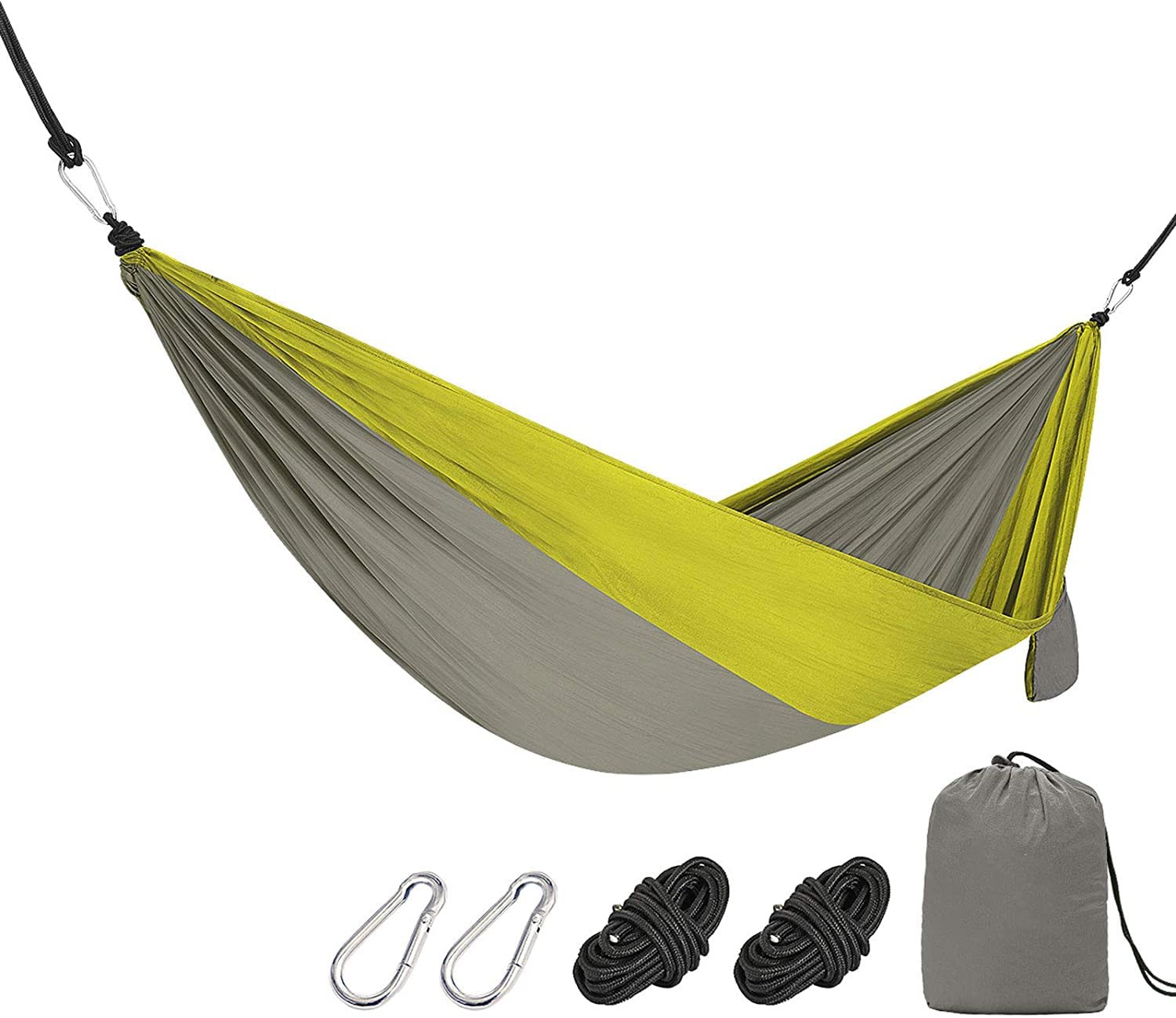 Hamak Ultralekki, Hammock Przenośny Fotel Bujany Hamakowy Lekka Tkanina Nylonowa Łatwy W Montażu Z Paskami Na Lato Camping Travel Garden na Kemping, na Zewnątrz(A-Gray)