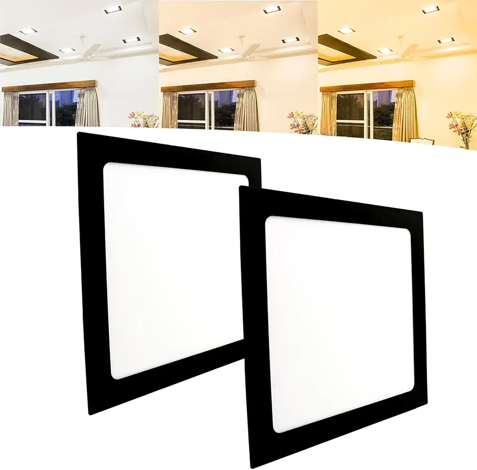 Kit 2 Painel Plafon Led 18w Embutir Quadrado Preto Bivolt (Branco Quente)