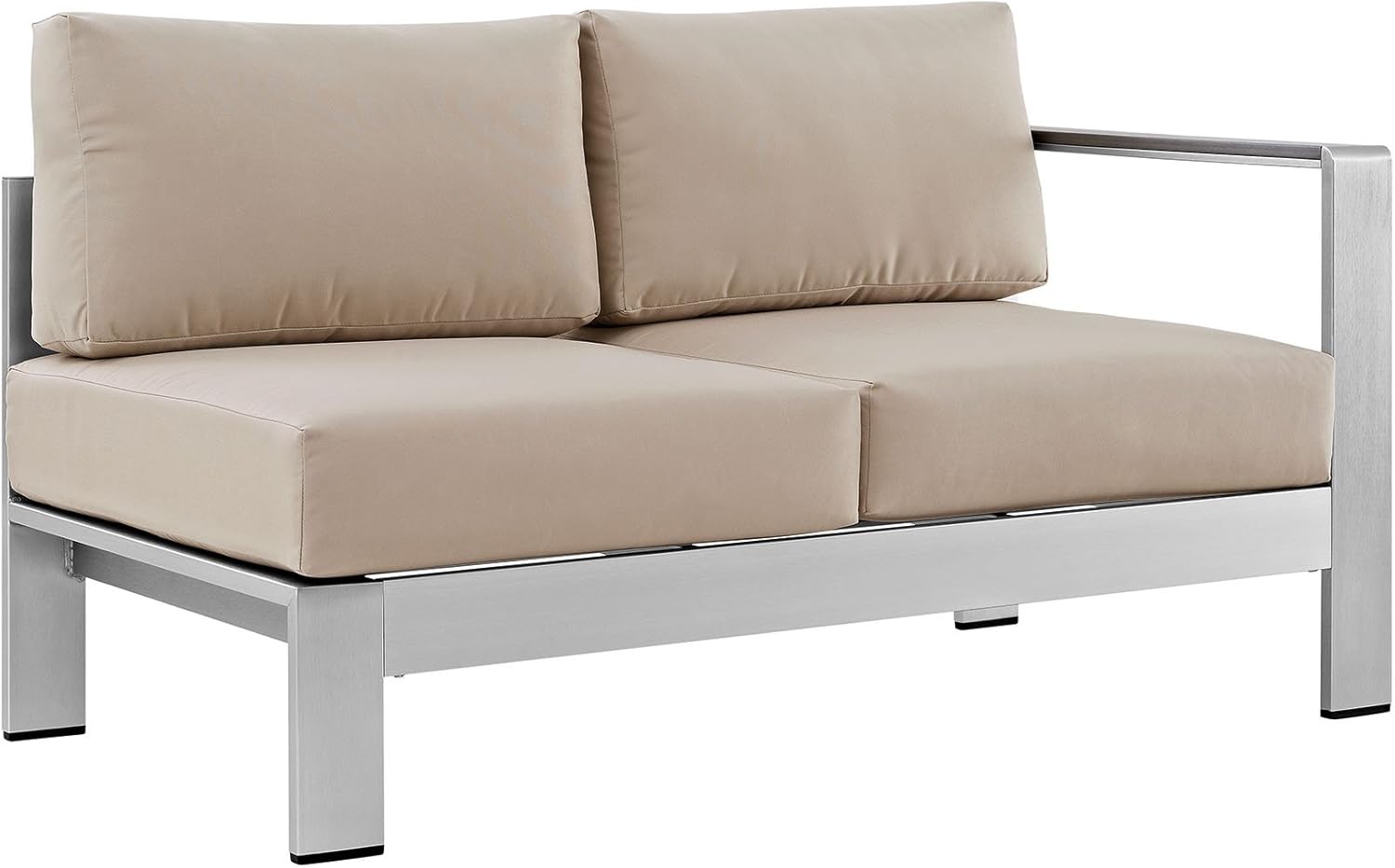 Modway Shore 4-Piece Aluminum Outdoor Patio Sectional Sofa Set in Silver Beige