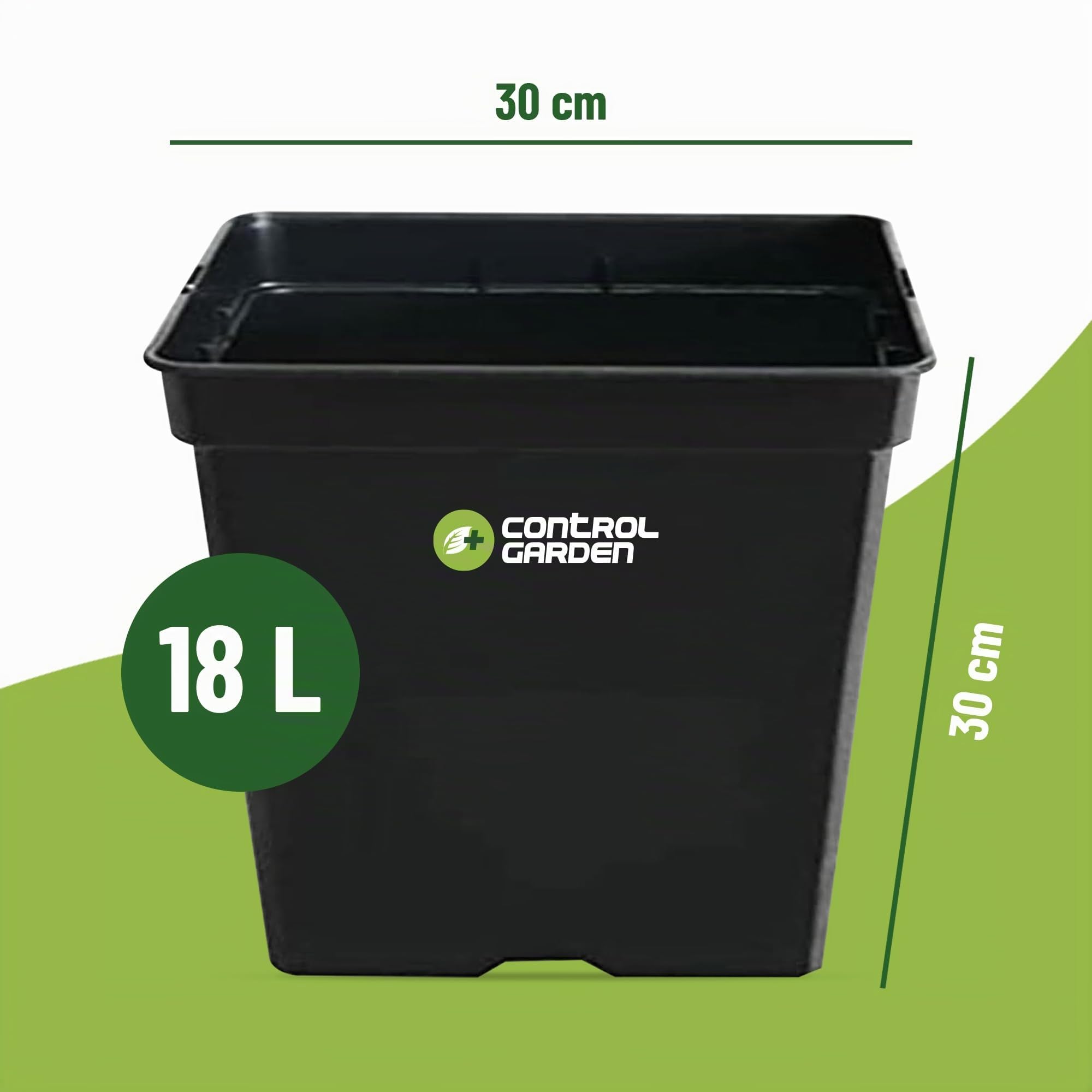 GROWMANIA Pack 20 Macetas Cuadrada para Plantas Negra 18L - Cinco Maceteros de Plástico para Flores 30x30x30 cm