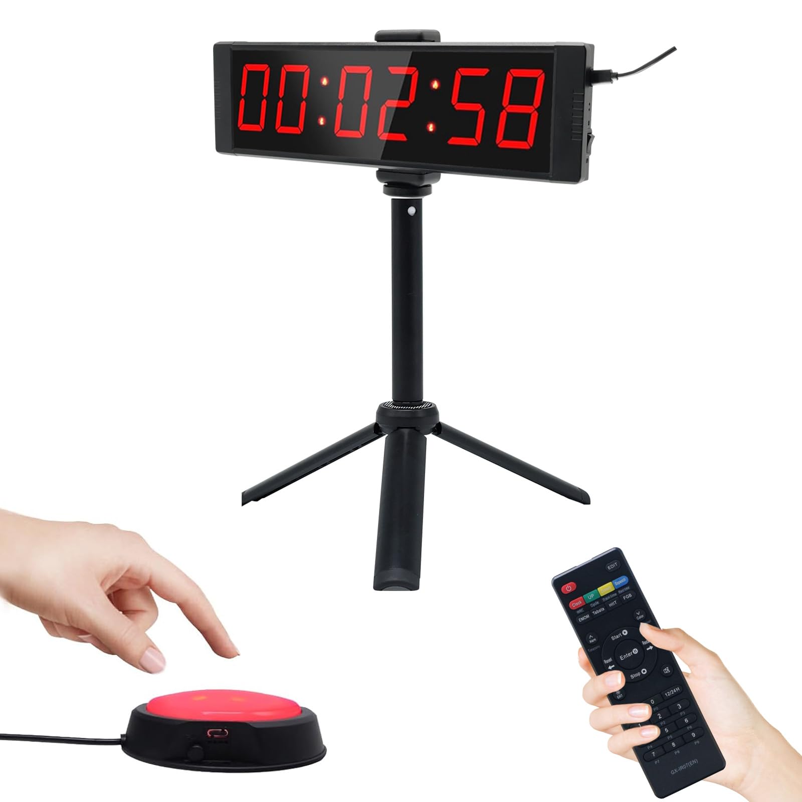 Gym Timer mit Ständer, Coundown Timer mit Start/Stop Button, Intervall Time für Workout, Digital Stoppuhr mit Fernbedienung, 12/24H LED Wand Uhr, Tragbares Home Gym Stopwatch
