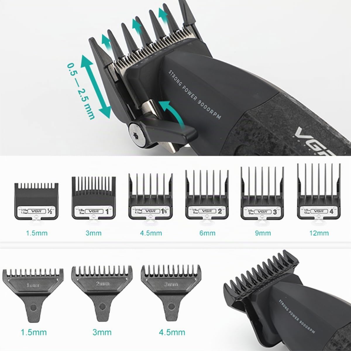 VGR 640 Professionelle Haarschneider für Männer, Kabellose Barber Clipper und Trimmer Set, Zero Gap T-Klinge Haarschneidekit, DLC-beschichtete Keramikklinge, Premium Barber Kit mit LED-Anzeige | 9000 U/min; Dual-Speed; 2500mAh/2000mAh Akku; 250min/240min