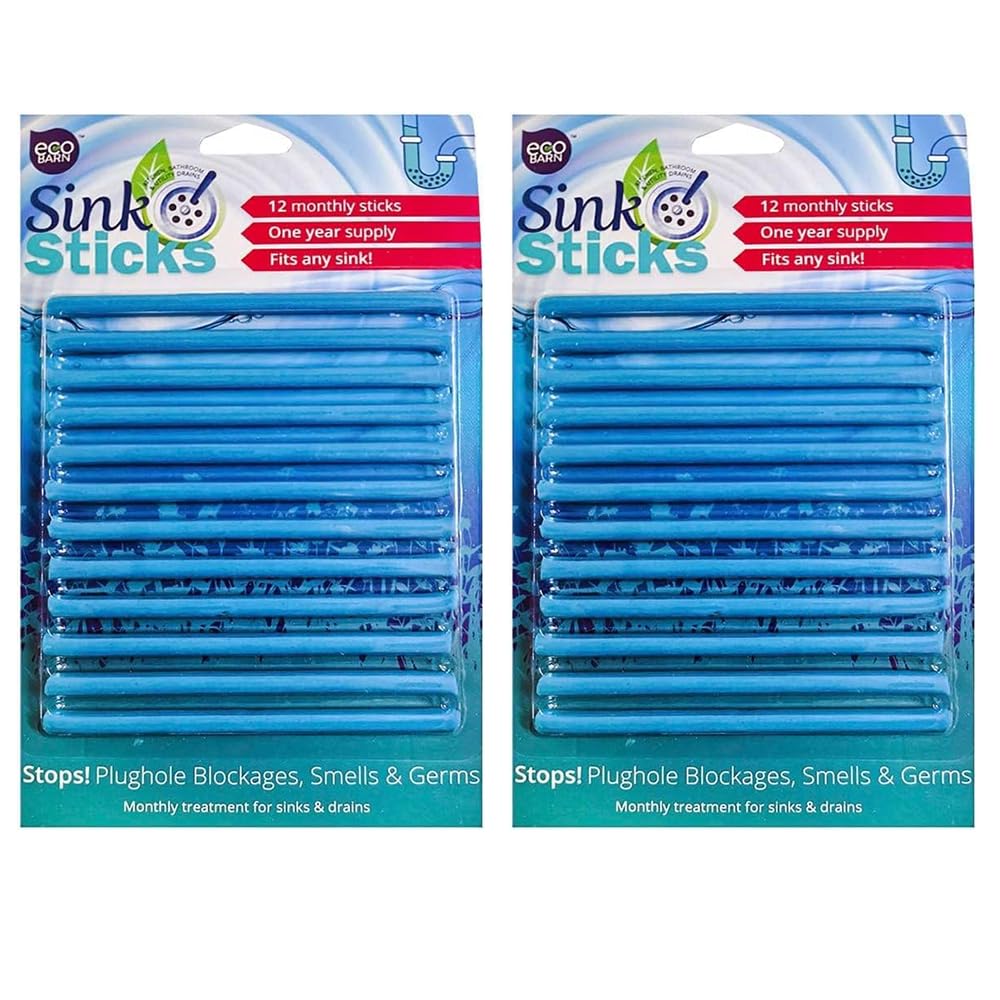 ECO BARNSink Stick | Plughole Sticks | Drain Unblocker & Sanitation. Sticks for Bathroom & Kitchens, Drain Cleaner & Deodoriser, Prevent Hair Blockages Forming | 2 Packs, 24 Sticks