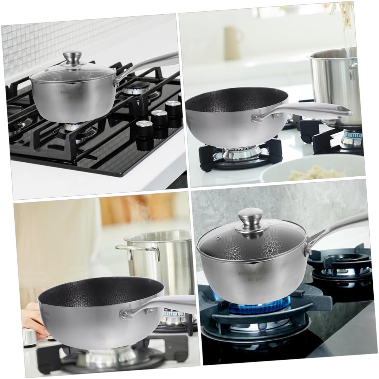 Stainless Steel Honeycomb Non-Stick Saucepan with Lid Kitchen Cooking Pot Induction Compatible Frying Pan