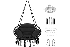 Macrame Boho Chic Hammock Chair with Black Back Cushions