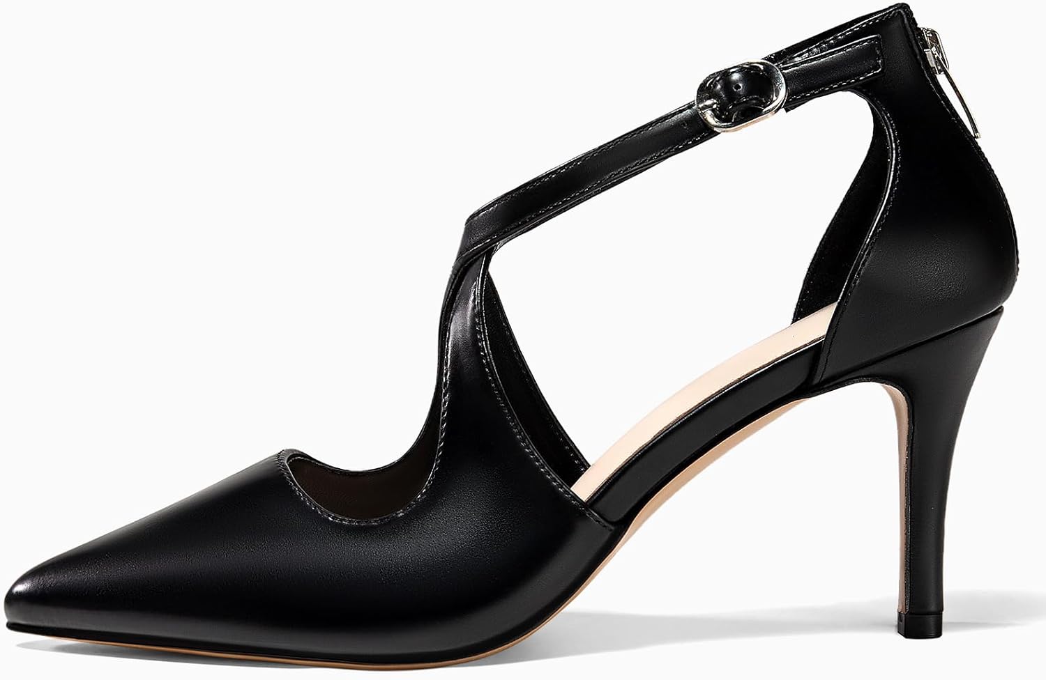 Minshluu Womens Pumps High Heels Pointed Toe Crossed Strap D'Orsay Zip up Stilettos Party Dress Shoes - Image 4