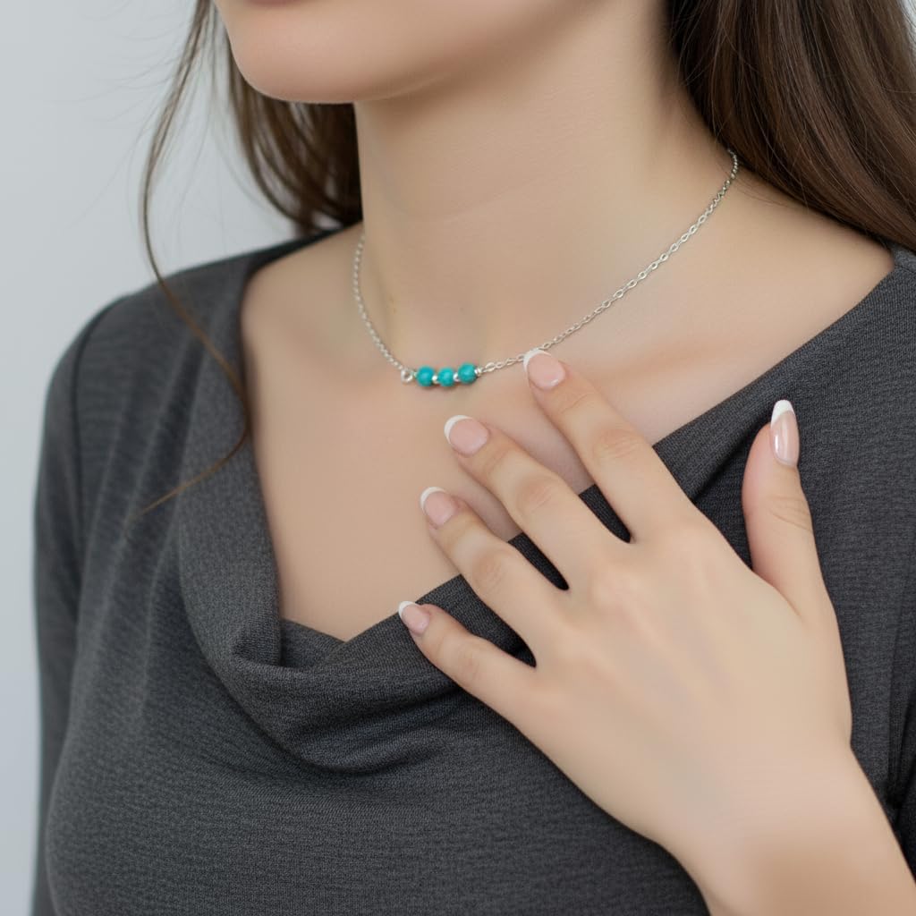 EnCharmed Sterling Silver Turquoise Delicate Choker, Handmade Minimal Dainty Gemstone Necklace, Adjustable Length 14-17 Inches, December Birthstone - Image 4
