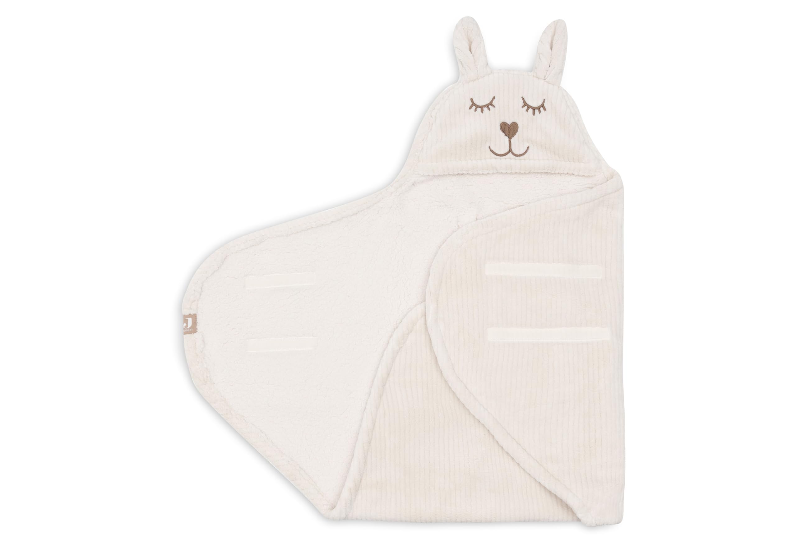 Jollein Einschlagdecke Baby Bunny – Cloudy Rib – Oatmeal – Mit Kapuze & Klettverschluss – Kuscheliges Teddyfleece – Geeignet Für 3- und 5-Punkt Gurte – Für Babyschale und Kinderwagen