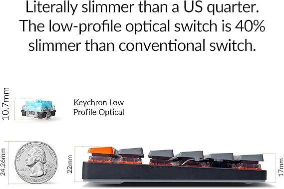 Keychron K3 Ultra-Slim Hot Swappable RGB Backlit Wireless Bluetooth/Wired USB Mechanical Keyboard, 75% ISO-UK-Layout Low-Profile Optical Brown Switch 84 Keys Gaming Keyboard for Mac Windows-Version 2