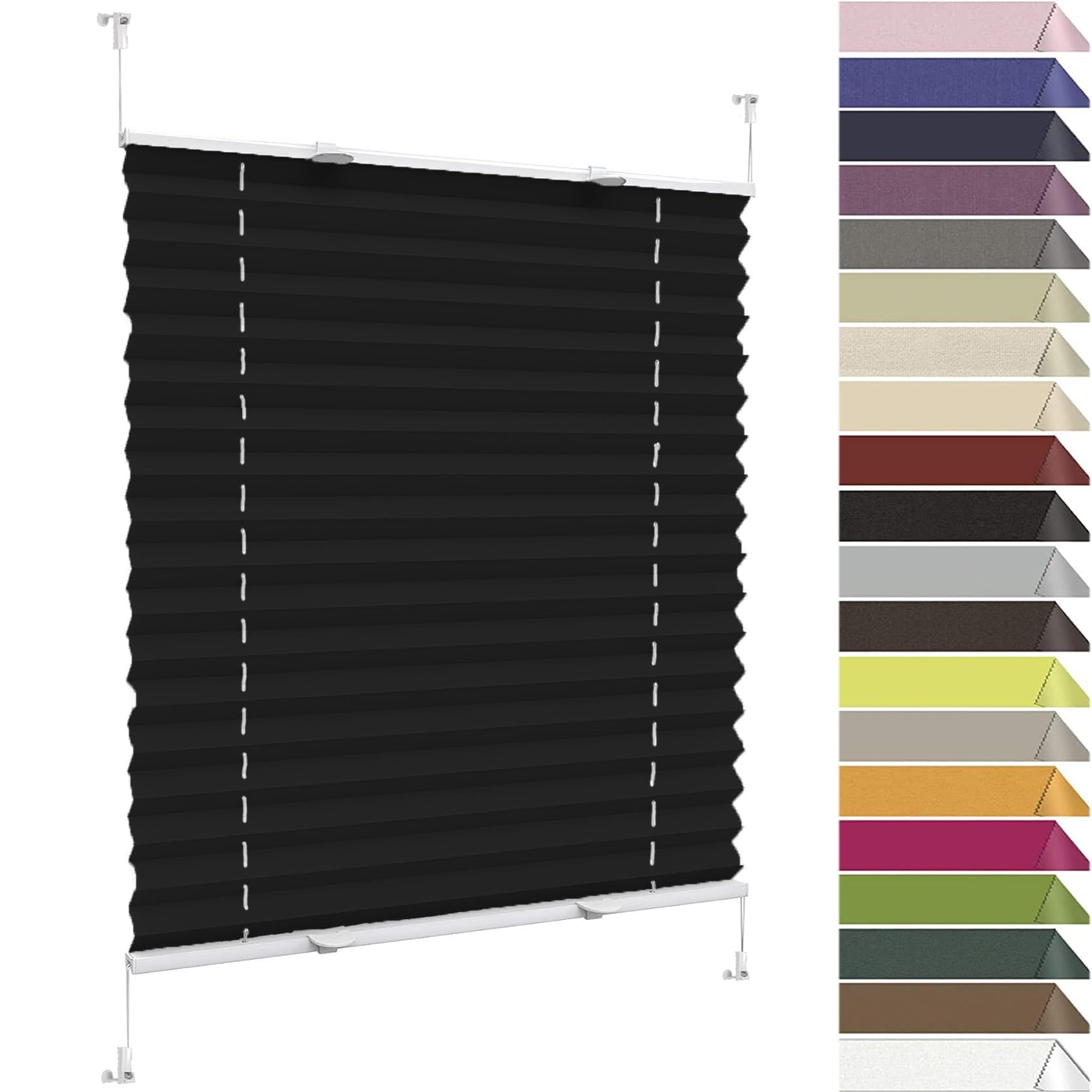 Huanqin Black Temporary Pleated Blinds For Windows 40 X 85 Cm (W X H), No Drilling, Translucent, Crushed Look, Temporary Pleat Paper Blinds, Cordless Window Blinds, For Window Door,