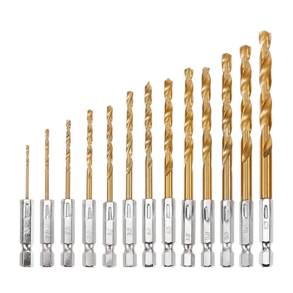 13 sztuk 1.5mm-6.5mm zestaw wierteł spiralnych 135 stopni uchwyt sześciokątny HSS wiertła do metalu pokrytego tytanem wiertła dziurkacz narzędzia do obróbki drewna