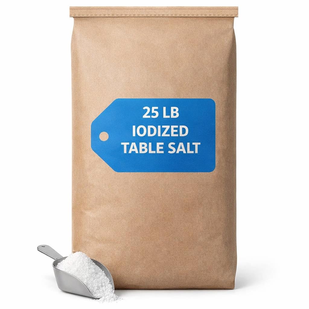 Iodized Table Salt, 25 Pound Bulk Bag for Cooking, Baking, Seasoning