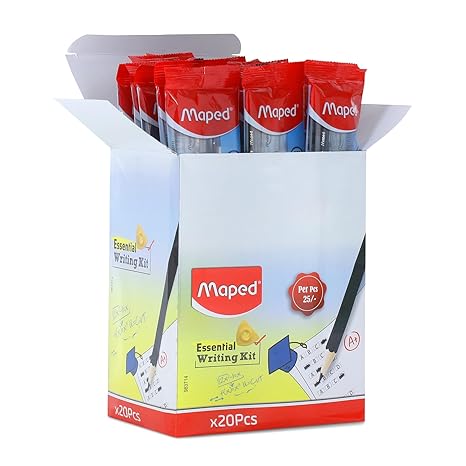 MAPED Essential Writing Kit-Pack Of 20|2 Grey Pencils, 1Magic Stone, 1 Longtip Sharpener, 1 Eraser, 1 Scale| Birthday Return Gift|Writing Kit For Students|Stationery Kit|Gift Set For Kid And Students