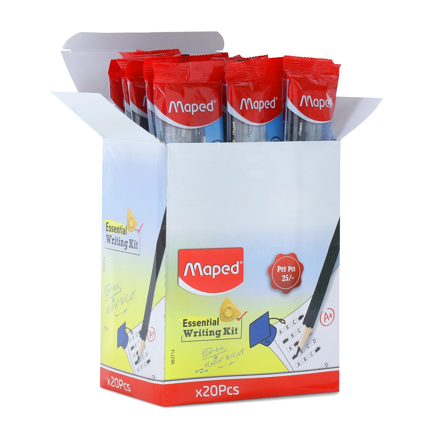 MAPED Essential Writing Kit-Pack Of 20|2 Grey Pencils, 1Magic Stone, 1 Longtip Sharpener, 1 Eraser, 1 Scale| Birthday Return Gift|Writing Kit For Students|Stationery Kit|Gift Set For Kid And Students