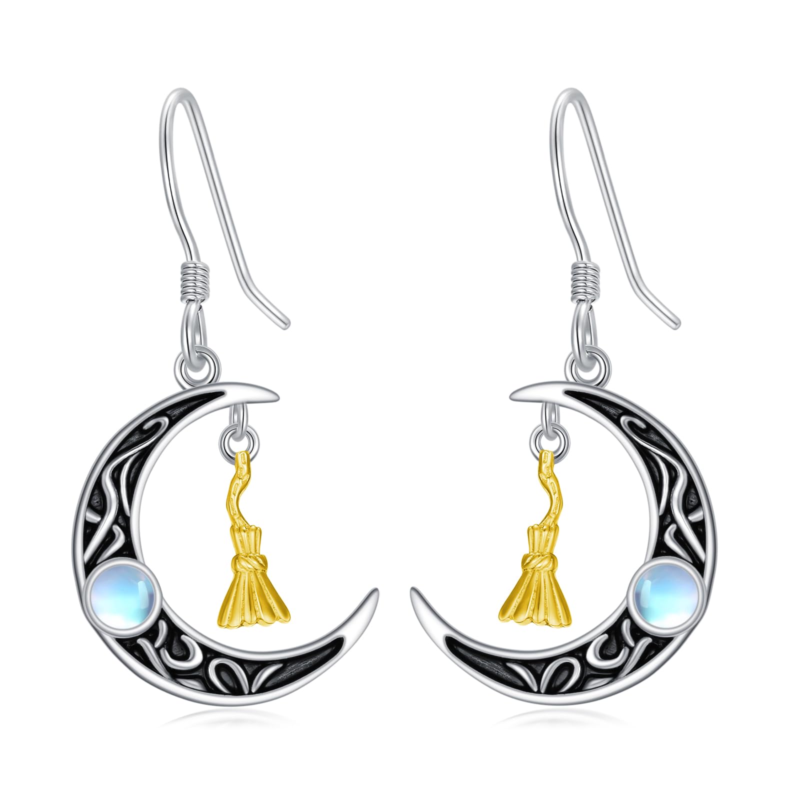 Orecchini da strega in argento Sterling a forma di mezzaluna, da donna, Argento sterling, Nessuna pietra preziosa