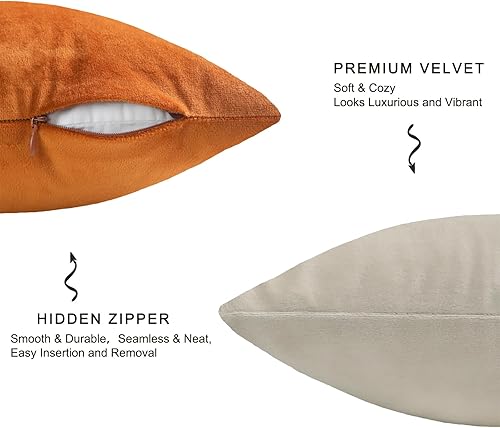 Miniatura 4 de JIANTKJ Juego de 4 fundas de almohada de 20 x 20 pulgadas, fundas de almohada de terciopelo suave, fundas de almohada decorativas de color liso,