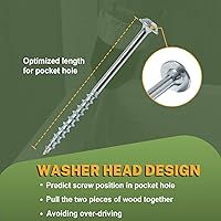 Vista 5 de LIONMAX Tornillos de orificio de bolsillo de 1 pulgada, 100 piezas Tornillo interior de bolsillo #8 x 1, rosca gruesa, accionamiento cuadrado