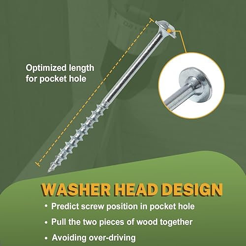 Vista 13 de LIONMAX Tornillos de bolsillo de 1-1/4 pulgadas, 600 tornillos de bolsillo interior #8 x 1-1/4 pulgadas, rosca gruesa, unidad cuadrada, cabezal