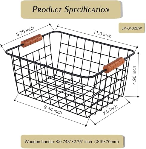 Miniatura 10 de Cestas de alambre para despensa doméstica con asas, paquete de 4, cestas organizadoras de almacenamiento para encimera, armario, dormitorio, baño,