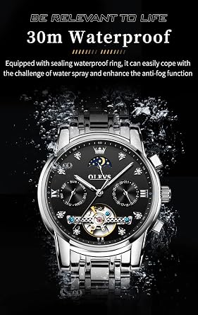 olevs automatic men's watches mechanical black watch with skeletonised tourbillon calendar waterproof luminous classic luxury wrist watches for men