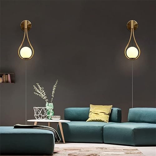 Miniatura 7 de Apliques de pared de cristal dorado con interruptor de encendidoapagado y enchufe, lámpara de pared con enchufe de ángulo ajustable, aplique de