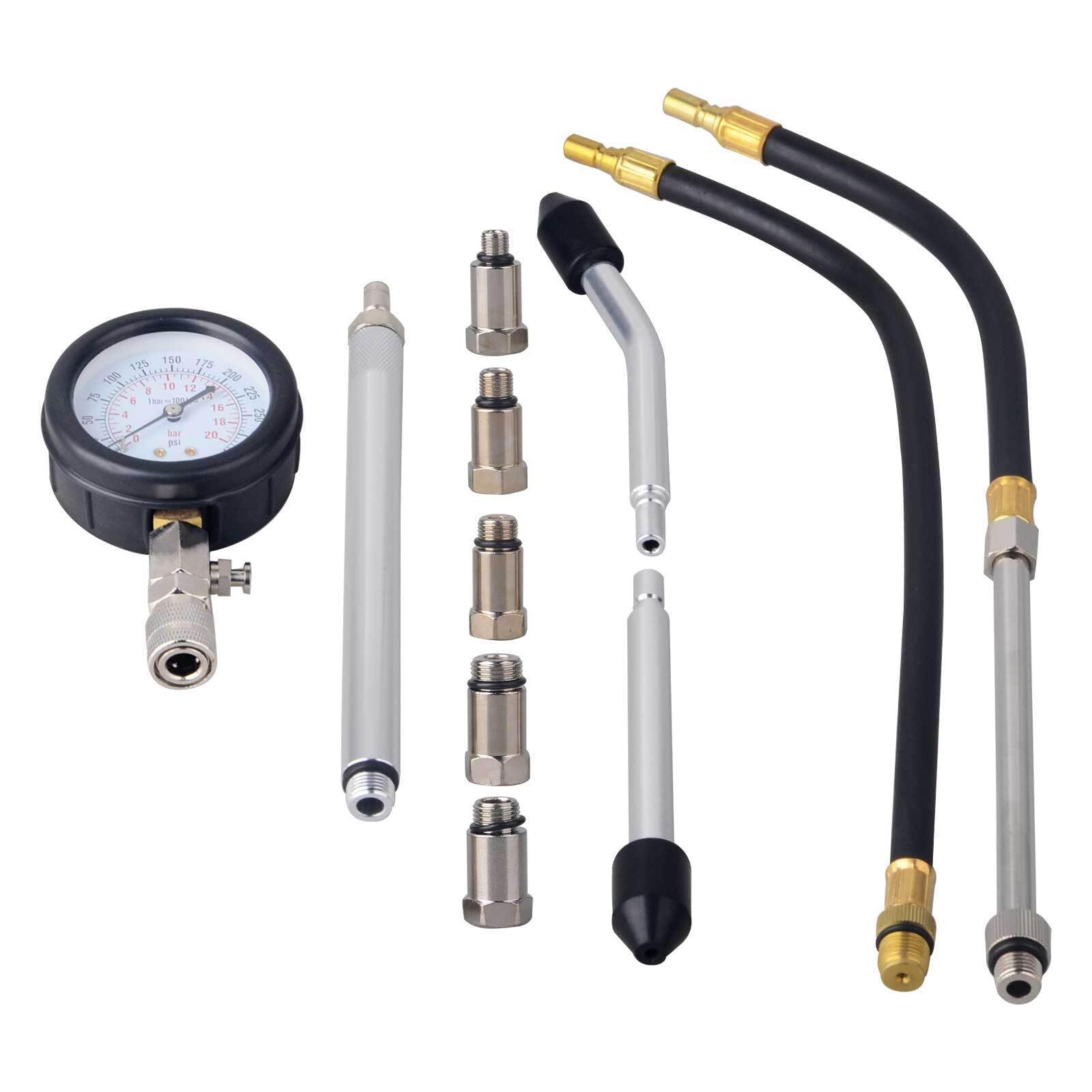 11 Pcs Cylinder Compression Tester Gas Engine Gauge Kit Tool Auto Car Motorcycle