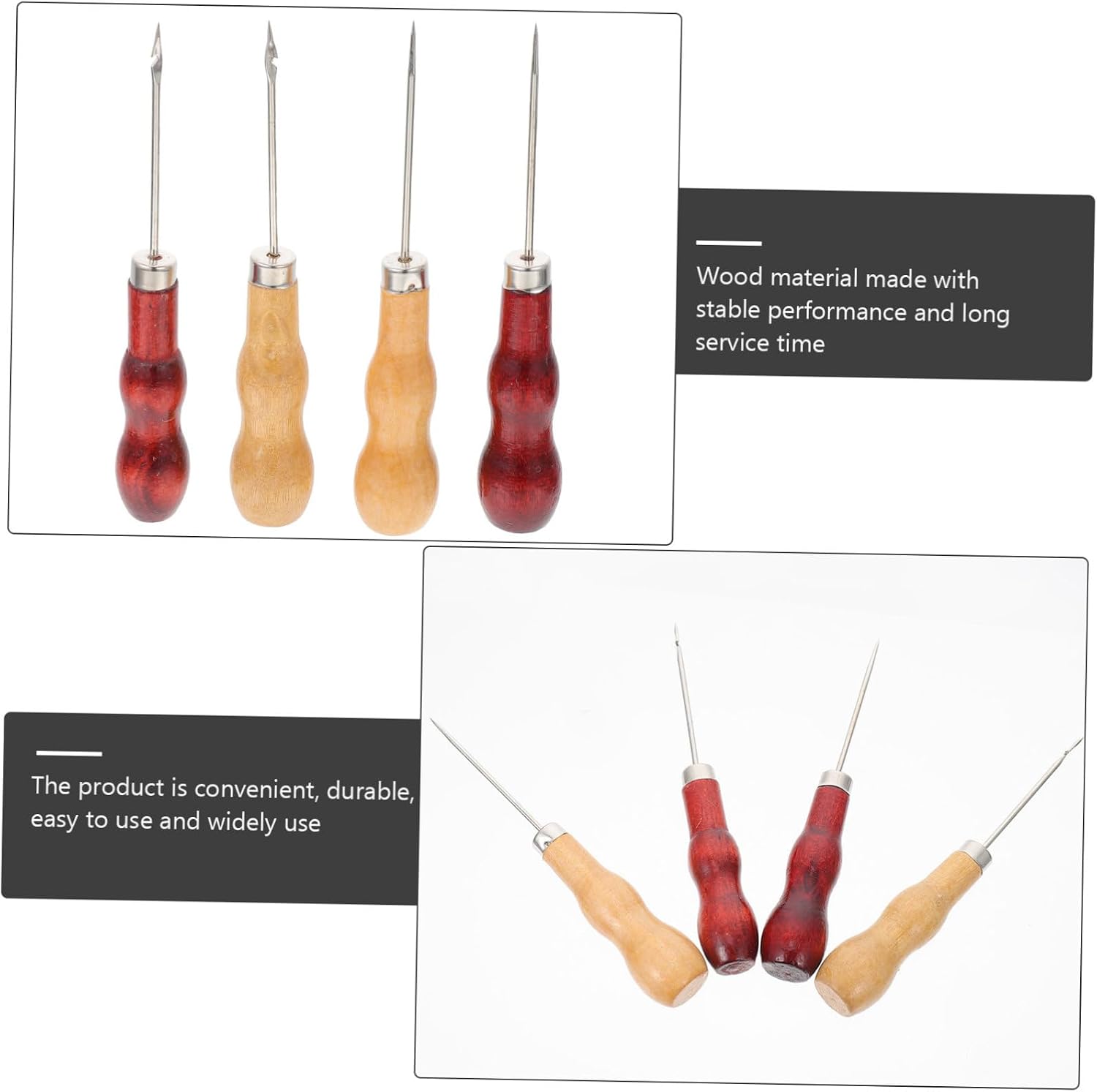 SEWOART 12pcs Handmade Leather Scratch Awls Wooden Handle Stitching Tools for Upholstery Sewing Kit