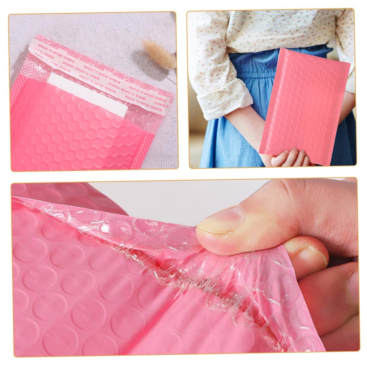 Lot de 100 Enveloppes à Bulles Roses en Pe, Auto-adhésives, Protection Antichoc pour Emballage et Expédition