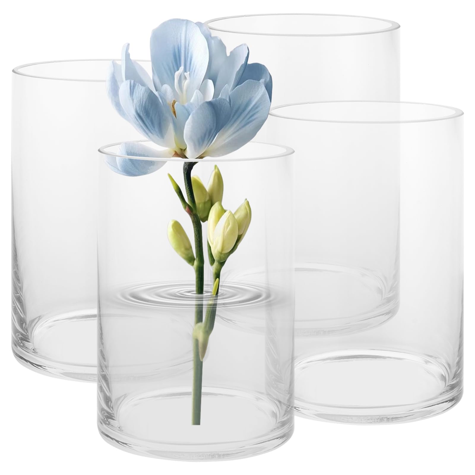 ZOFUN 4 jarrones de cristal de 15 cm, redondos, redondos, para decoración de mesa, rosas, tulipanes, hierba de las Pampas, decoración de mesa, velas
