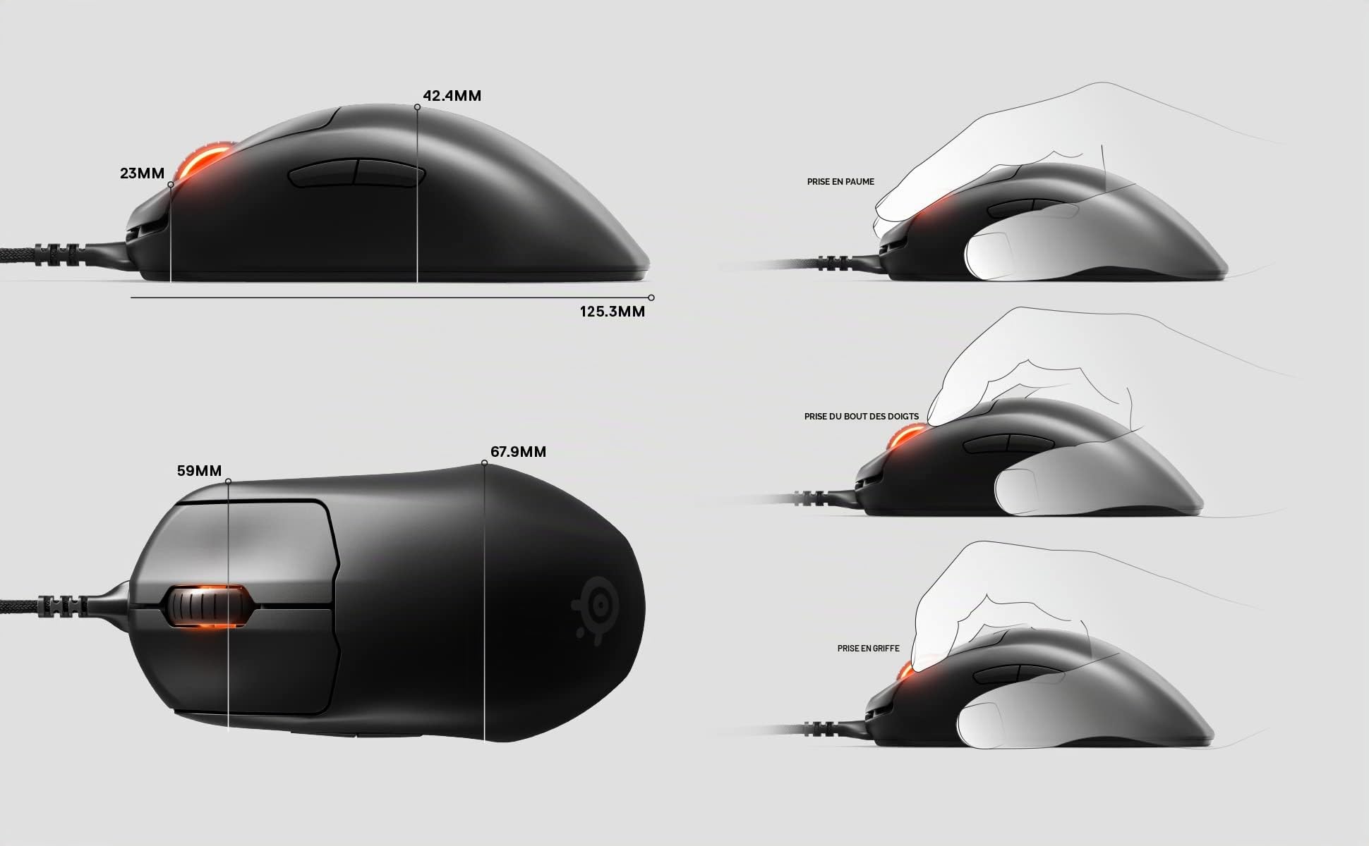 SteelSeries Prime+ - USB Souris de jeu Esports Performance - Capteur optique TrueMove Pro de 18 000 CPI - Interrupteurs optiques magnétiques, Noir