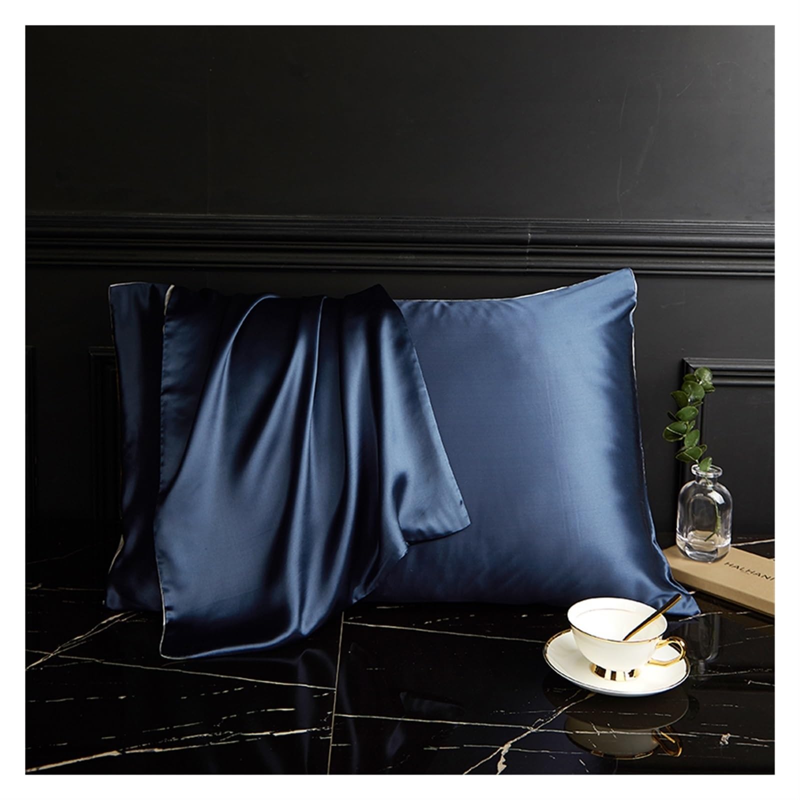 Silk Pillowcase Pure Silk Pillowcase Real Mulberry(Dark Blue,50x90cm)