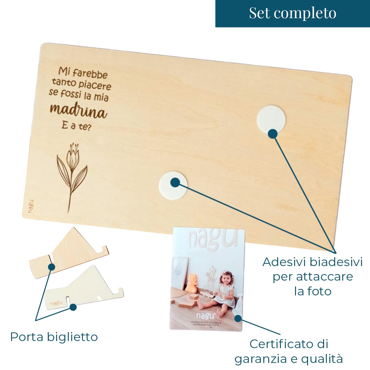 Nagu Cornice Portafoto in Legno 10x15 cm Regali Personalizzati Ricordi Battesimo Neonato