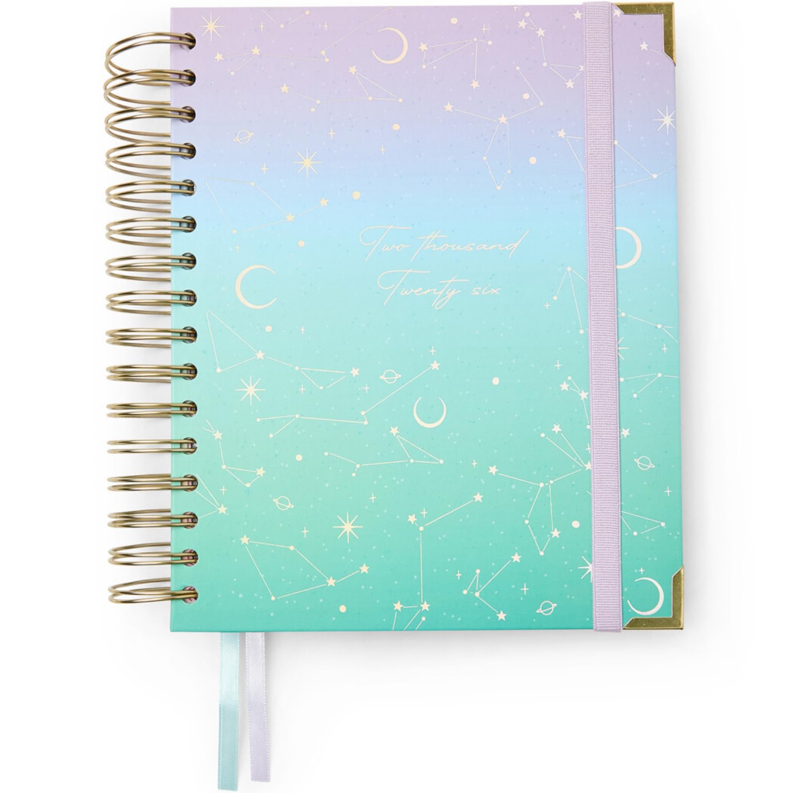 Takenote Diary 2026 - A5 Size (16.5x20.5 cm), Week-to-View, 12-Month Annual Planner January to December, Double Gold Spiral, Dual Bookmark, Elastic Band, Spanish & English - Diana