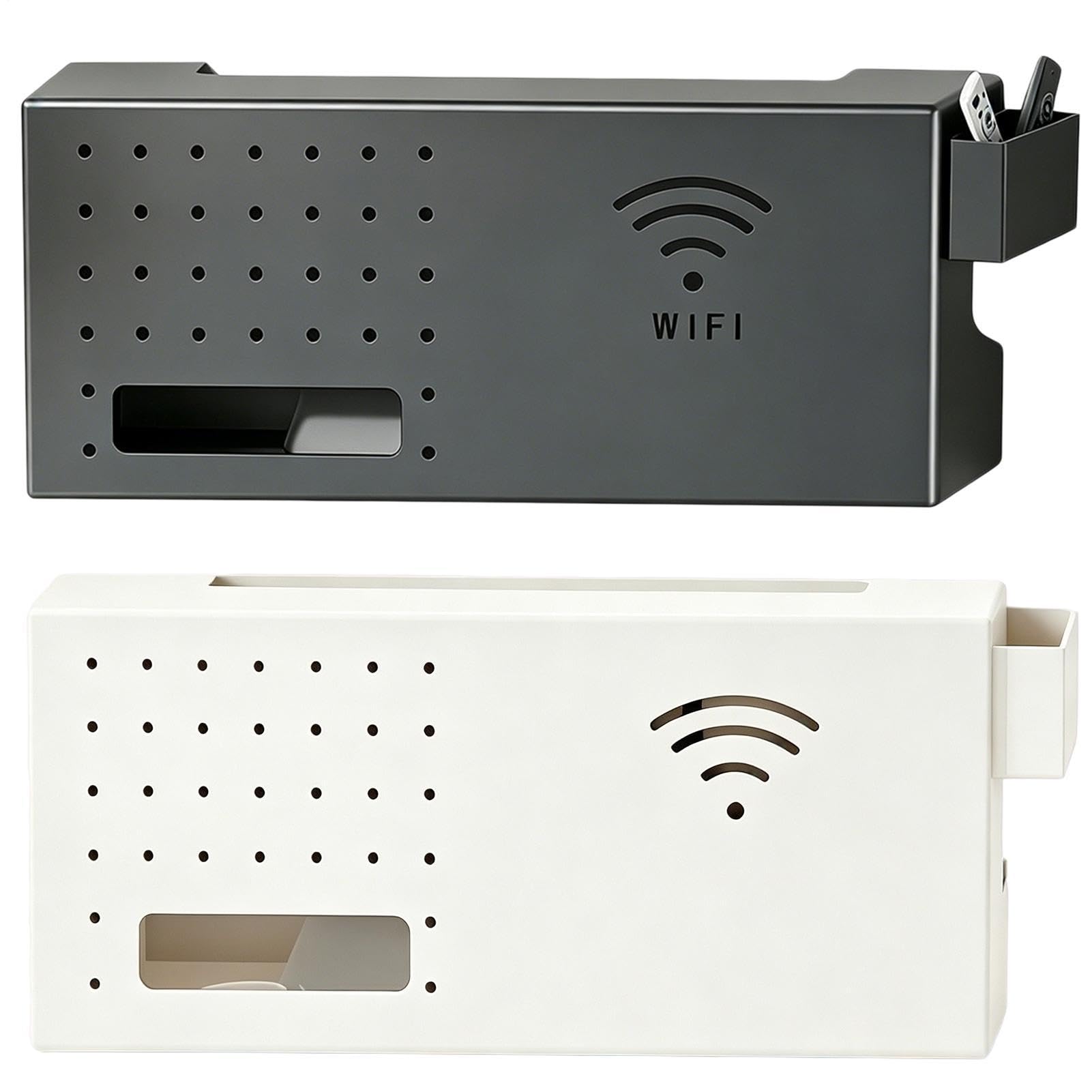 Router-Aufbewahrungsbox – Wandregal aus Karbonstahl, Wärmeableitungsschlitze, integrierte Kabelordnung, keine Bohrmontage | Schwimmende Netzwerk-Hub-Abdeckung für Wohnzimmer, Schlafzimmer, Wohnheim