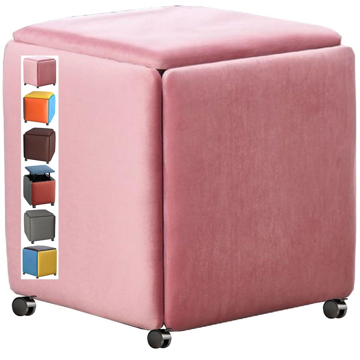 GDMDPTE 5-in-1 Stackable Ottoman Cube Versatile Pouf Stool with Wheels Footrest & Storage Stylish Seating for Living Room Bedroom Entryway - Multifunctional Fur