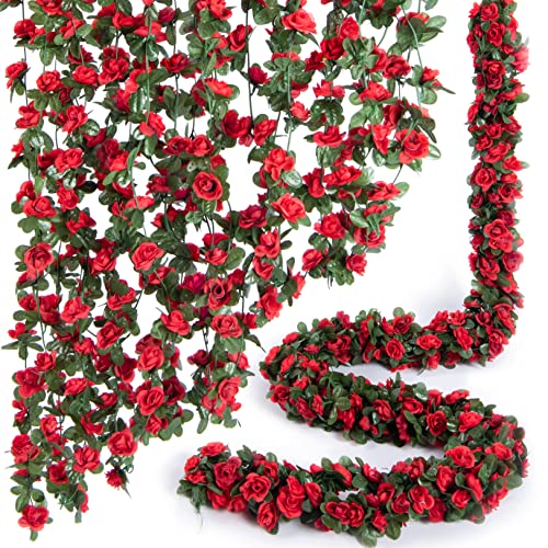 Artificial Flower Garland 8pcs 8.2ft Floral Rose Vine Decor Red Flower