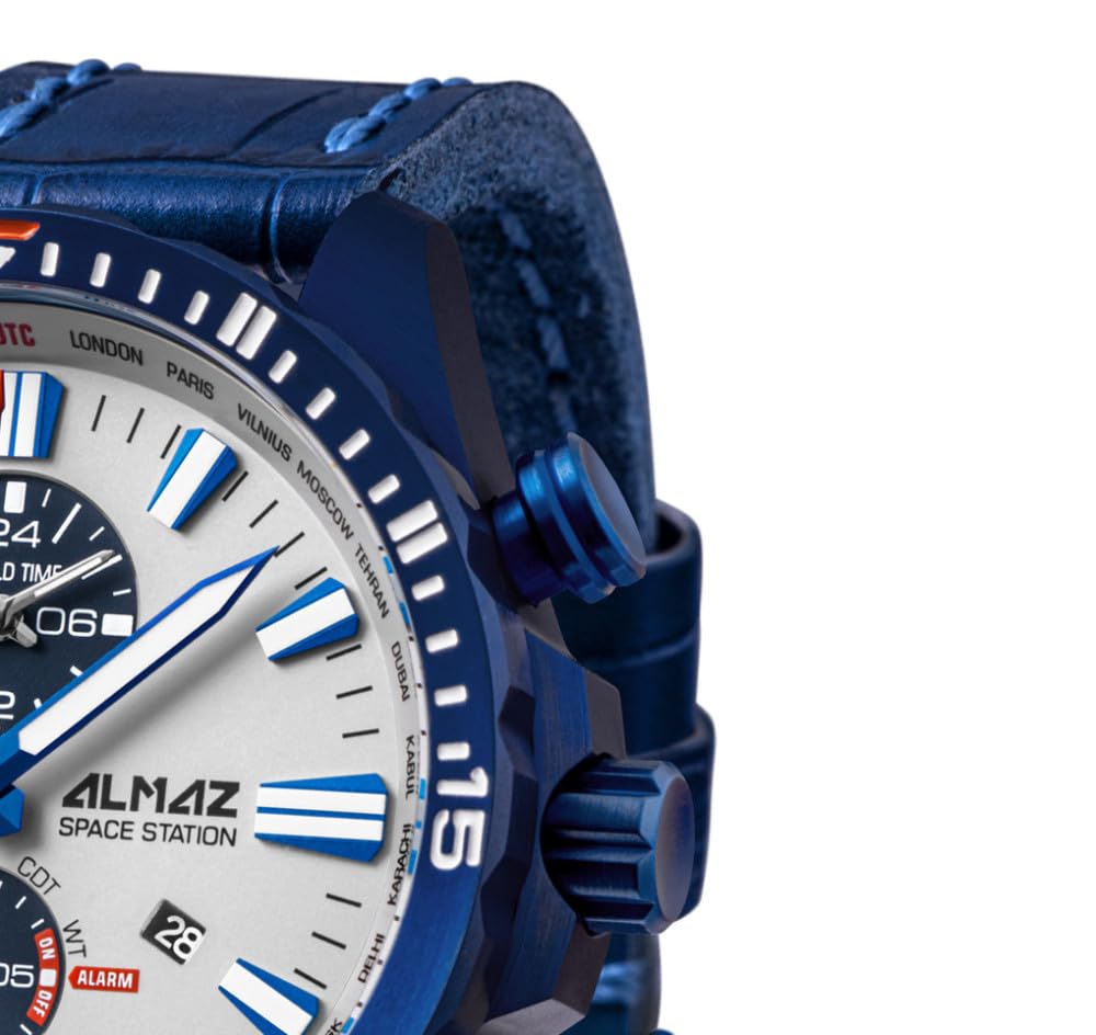 Vostok Europe Almaz Space Station zegarek męski chronograf ze skórzanym paskiem