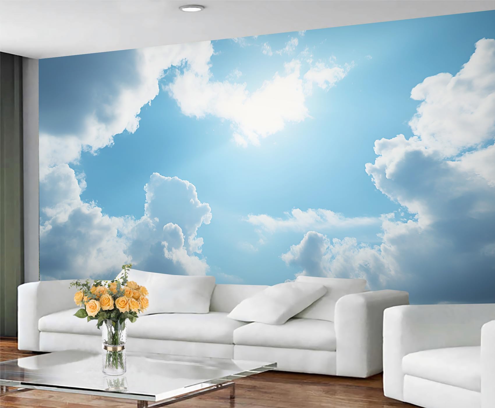 GIVLWF Cloud Wallpaper, Blue Sky Bedroom Wallpaper, Elegance Clouds Wall Paper for Living Room, Not Self Adhesive Sky Cloud Wall Mural, Landscape Large Mural & Room Decor