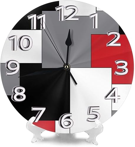 Miniatura 2 de Reloj de pared geométrico irregular blanco, gris, negro y rojo, impermeable, reloj de pared redondo duradero con manecillas de números romanos para