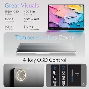 SOTSU FlipAction Go 14 Portable Monitor | MacBook Color Matching | Rugged Yet Lightweight | Tempered Glass | 1080p | 400 Knit | 100% sRGB | 5W | Ultra Versatile | USB-C or Mini-HDMI Metallic Gray